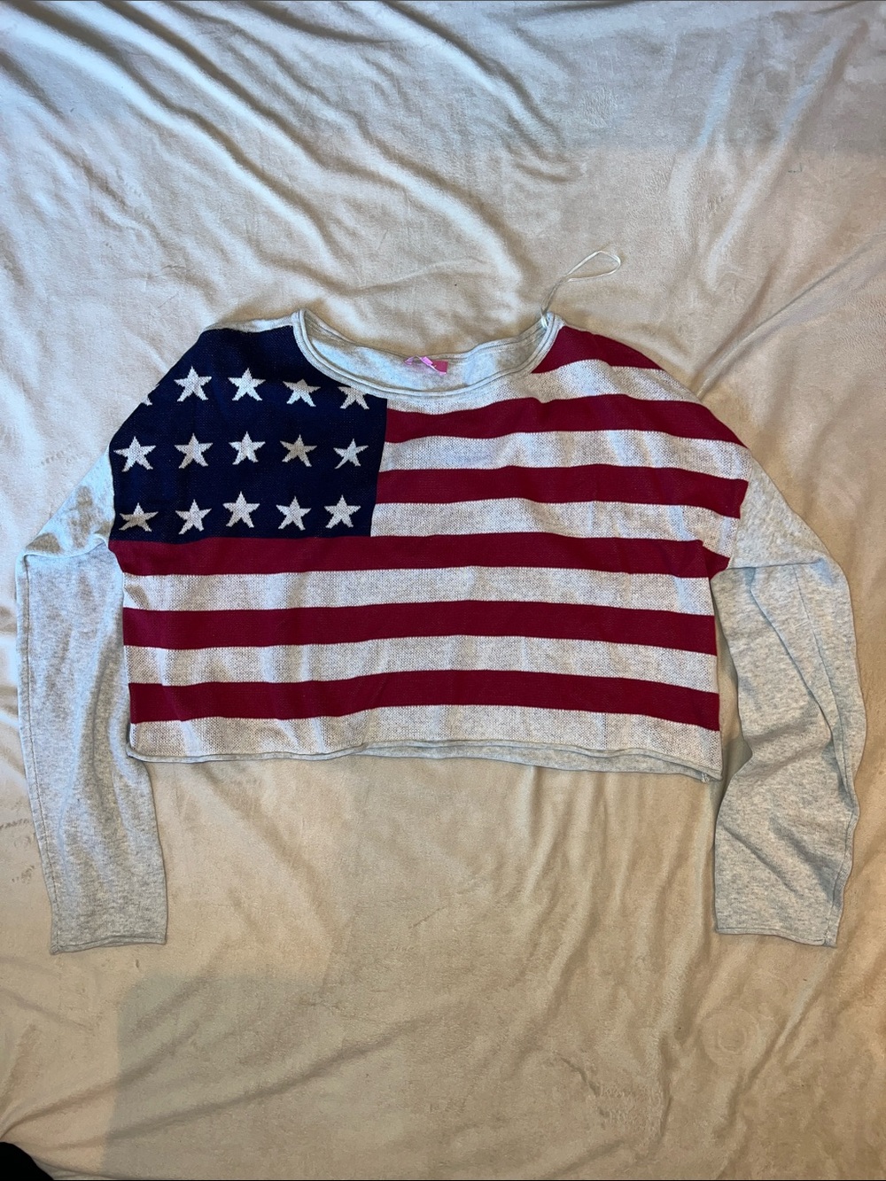 Edikted Women’s Flag-Print Cropped Sweater - Gray & Red